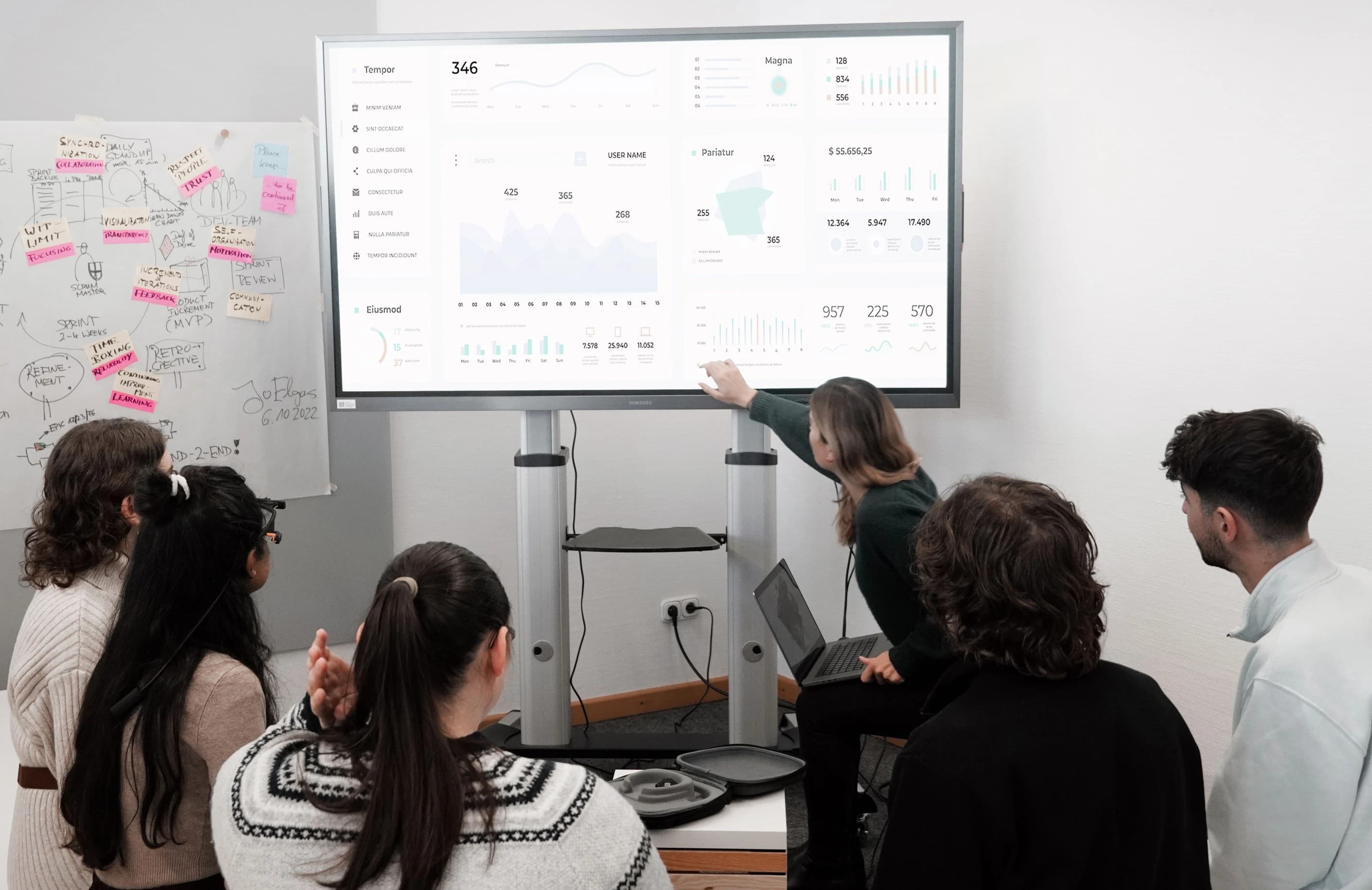 Management consultants working with a client